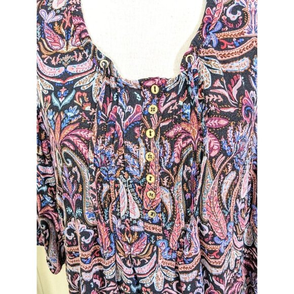 Ulla Popken Popover Tunic Top Blouse Womens Size 16 18 Multi Paisley Tie Front - Picture 6 of 9